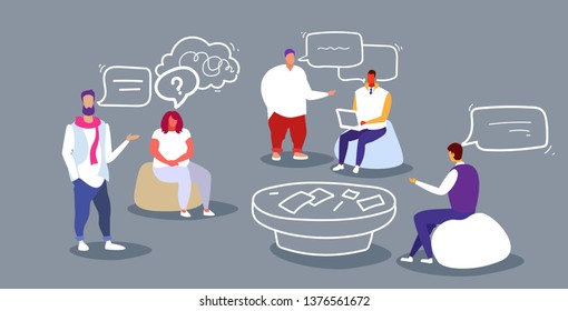businesspeople discussion during training conference meeting business people men women creative team office workers teamwork briefing concept sketch doodle horizontal