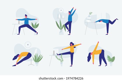 Businesspeople Doing Stretching Exercise At Workplace. vector illustration flat design