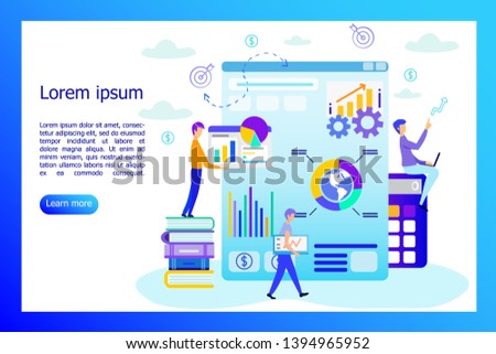 Businesspeople, Employees Data Analysis, Project Management App, Consulting, Social Media Marketing. Business Development, Teamwork Office Workflow. Cartoon Flat Vector Illustration, Horizontal Banner