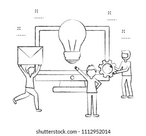 businesspeople with envelope idea gear and computer teamwork
