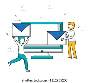 businesspeople with envelope message and computer teamwork