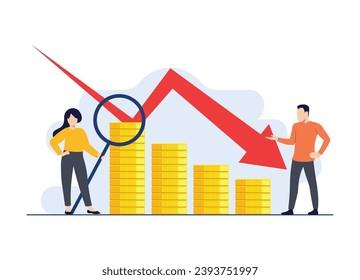 Businesspeople facing financial crises and money loss, Company failure, Economic recession, Inflation, Deflation, Bankruptcy, Stock crash, Market exchange loss, stock crisis