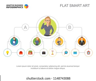 Businesspeople flow chart template for presentation. Business data. Abstract elements of diagram, graphic. Company, hierarchy, management or marketing creative concept for infographic.