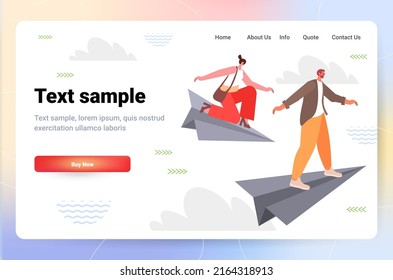 businesspeople flying on paper plane teamwork successful project leadership concept