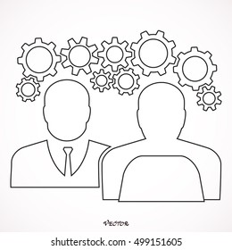 Businesspeople with gears vector icon