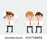 businesspeople gossiping behind stressed businessman who shouting on a phone