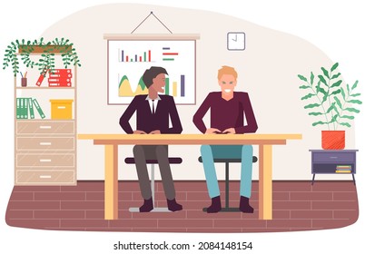 Businesspeople have project strategy planning meeting. Teamwork with business plan, creating new creative project. Meeting to discuss starting business. Colleagues discussing work in entrepreneurship