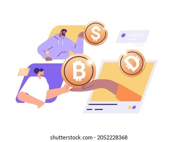 businesspeople holding golden crypto coins cryptocurrency mining virtual money digital currency blockchain