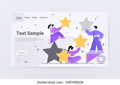 businesspeople holding review stars rating customer feedback satisfaction level online survey concept