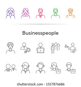 Businesspeople icons. Set of line icons on white background. Coffee break, manager, employee. Office workers concept. Vector illustration can be used for topics like business, career, employment