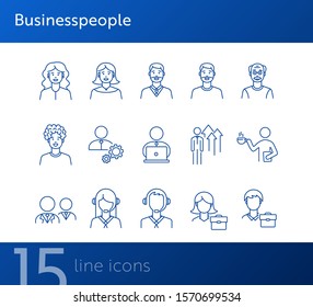 Businesspeople icons. Set of line icons on white background. Coffee break, manager, employee. Office workers concept. Vector illustration can be used for topics like business, career, employment