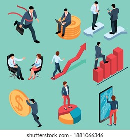 Businesspeople  icons set with male and female persons and money and business symbols 