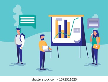 Businesspeople and infographic design, Man woman business management corporate job occupation and worker theme Vector illustration