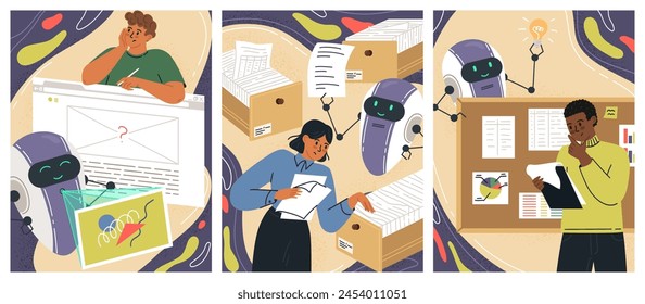 Businesspeople interacting with artificial intelligence scene set