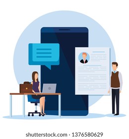 businesspeople job with curriculum vitae and smartphone