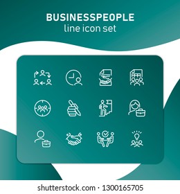 Businesspeople line icon set. Interview, handshake, businessman. Business concept. Can be used for topics like startup, dealing, management, leadership