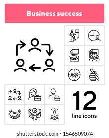 Businesspeople line icon set. Interview, handshake, businessman. Business concept. Can be used for topics like startup, dealing, management, leadership
