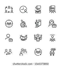 Businesspeople line icon set. Interview, handshake, businessman. Business concept. Can be used for topics like startup, dealing, management, leadership