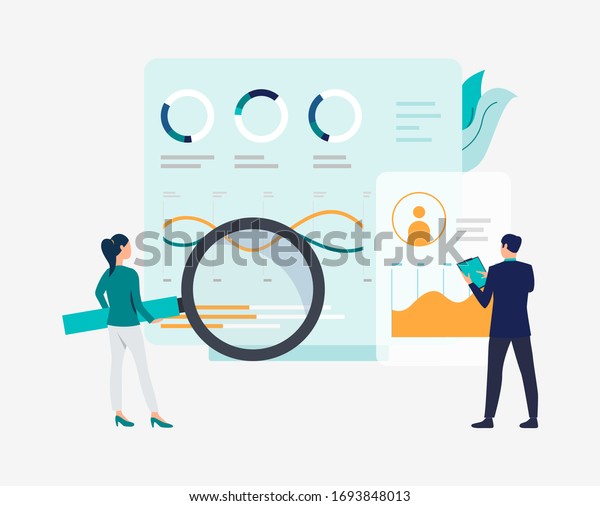 Businesspeople Magnifying Glass Annual Report Vector Stock Vector ...