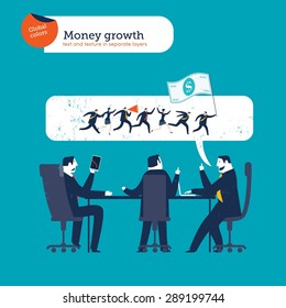 Businesspeople meeting speech bubble with crowd and 100 dollar flag. Vector illustration Eps10 file. Global colors. Text and Texture in separate layers.