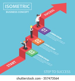 Businesspeople on business graph ladder, Step to success, Flat 3d web isometric infographics design, VECTOR, EPS10