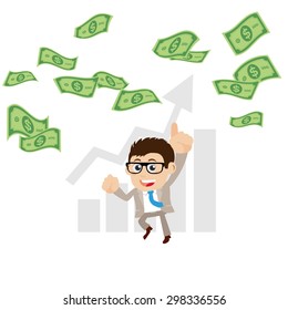 Businesspeople on pile of money cash