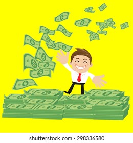 Businesspeople on pile of money cash