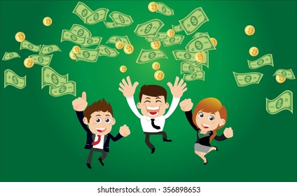 Businesspeople on pile of money cash