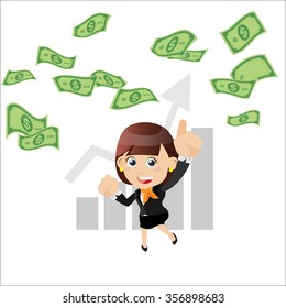 Businesspeople on pile of money cash