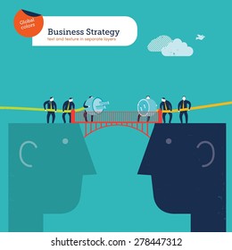 Businesspeople with plug and socket on a head's bridge. Vector illustration Eps10 file. Global colors. Text and Texture in separate layers.