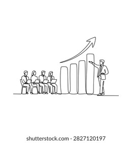 Businesspeople Presentation With Rising Graph Continuous Line Drawing