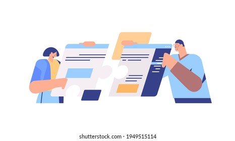 businesspeople putting together puzzle pieces teamwork concept horizontal portrait