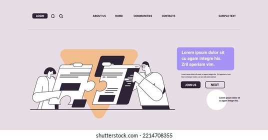 businesspeople putting together puzzle pieces teamwork concept horizontal portrait