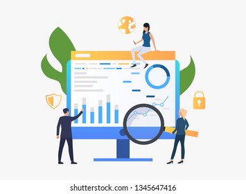 Businesspeople researching charts vector illustration. Statistics, analysis, diagrams. Marketing concept. Creative design for layouts, web pages, banners