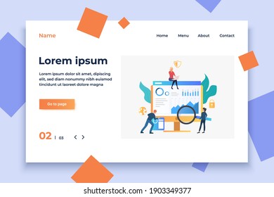 Businesspeople and review on monitor vector illustration. Finance, trade, analysis. Marketing concept. Creative design for layouts, web pages, banners