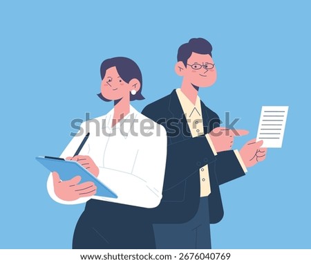 Businesspeople reviewing documents and taking notes