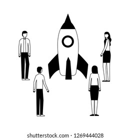 businesspeople with rocket