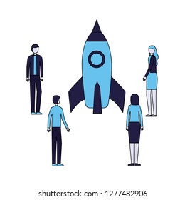 businesspeople with rocket