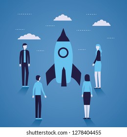 businesspeople with rocket