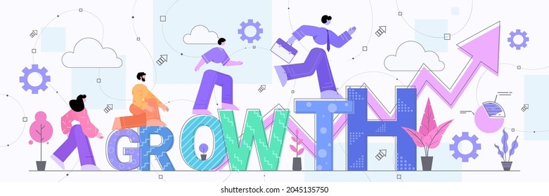 businesspeople running arrow graph up financial growth business success concept horizontal