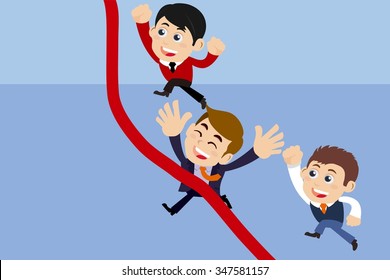 Businesspeople running to the finish line
