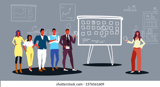 businesspeople scheduling work agenda schedule task board with sticky notes business people planning events teamwork concept office interior full length sketch doodle horizontal