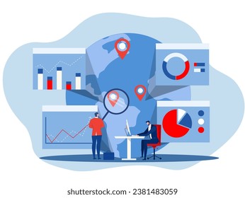 Businesspeople searching market place. Data analysis,planing International trade, global trading networks Modern flat illustration