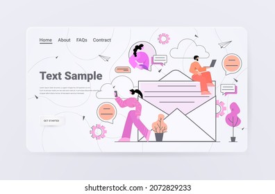 businesspeople sending and receiving messages online chat communication social media concept