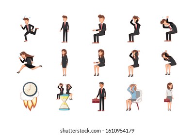 Businesspeople set design, Man woman business management corporate job occupation and worker theme Vector illustration