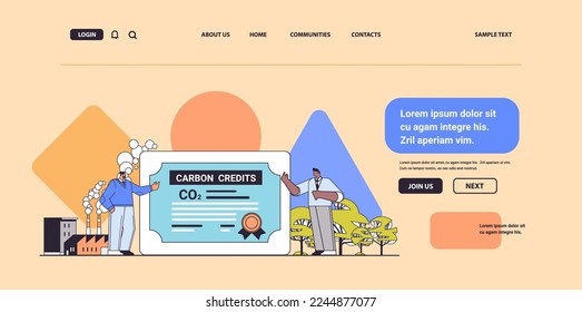 businesspeople signing carbon credits certificate document responsibility of co2 emission free trading carbon tax credit
