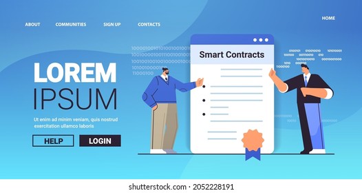 businesspeople signing smart contracts financial business technologies process of digital secure transaction blockchain