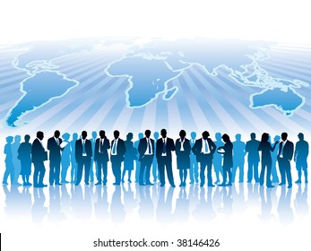 Businesspeople Standing Front Large World Map Stock Vector (Royalty ...