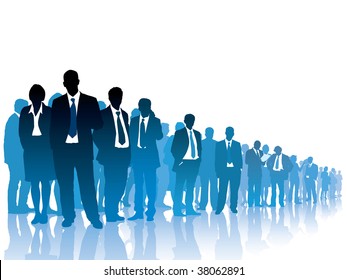 Businesspeople are standing and waiting for something on white background.