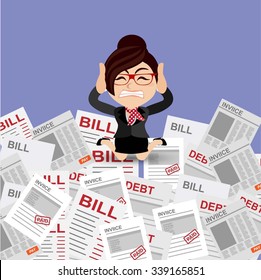 Businesspeople stressed and worried with a lot of bill 